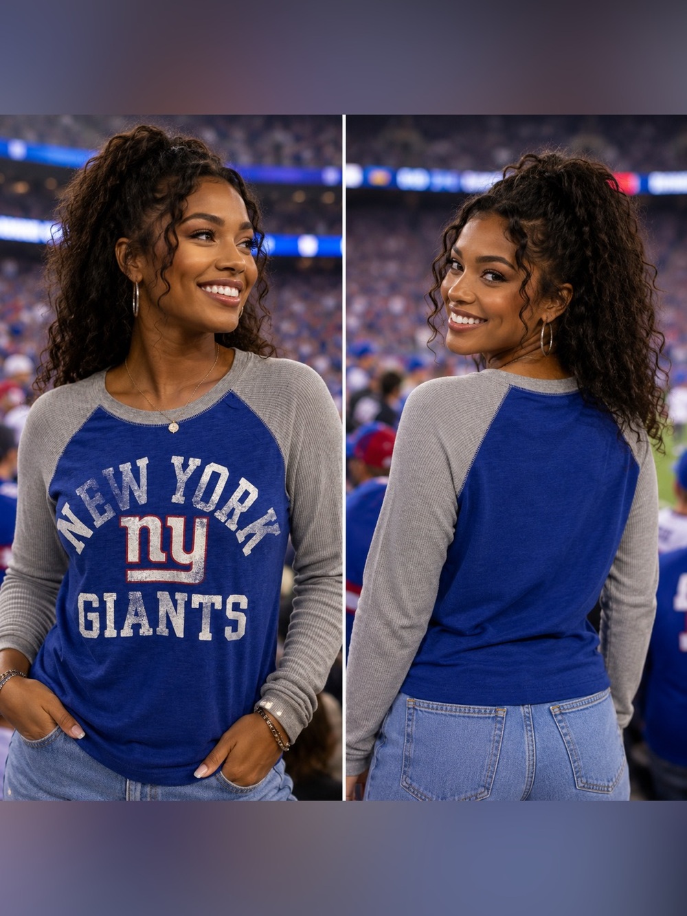 🆕 G-III 4Her by Carl Banks New York Giants Waffle Knit Raglan Tee NWT Women’s M